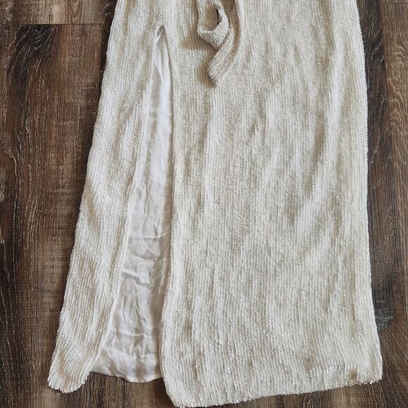 Retrofete Rebecca Sequin Maxi Dress in White Size Large NWT Sleeveless Belt - Picture 6 of 13